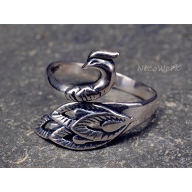 NicoWerk Silver Ring Peacock Ring Silver 925 Adjustable Women's Rings Women's Jewellery SRI150, Sterling Silver, No Gemstone