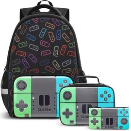 Beaulyn School Backpack Set for Boys Kids Game School Bag Set with Lunch Box Pencil Case,Middle Primary Student Bookbags Travel Rucksack Laptop Backpacks for Boy Teens