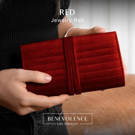 Benevolence LA Jewelry Travel Organizer | Jewelry Roll, Travel Jewelry Case, Velvet Jewelry Organizer, Jewelry Travel Organizer for Necklaces, Rings, Travel Essentials for Women - Red