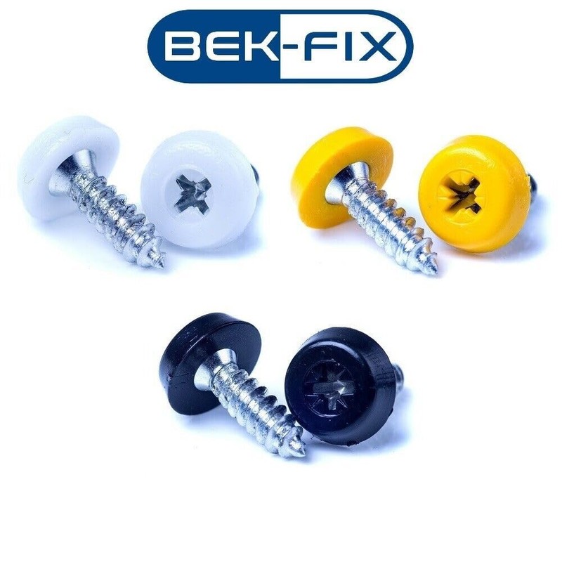 BEK-FIX® Number Plate Oversized Screws Plastic Top 2x White 2x