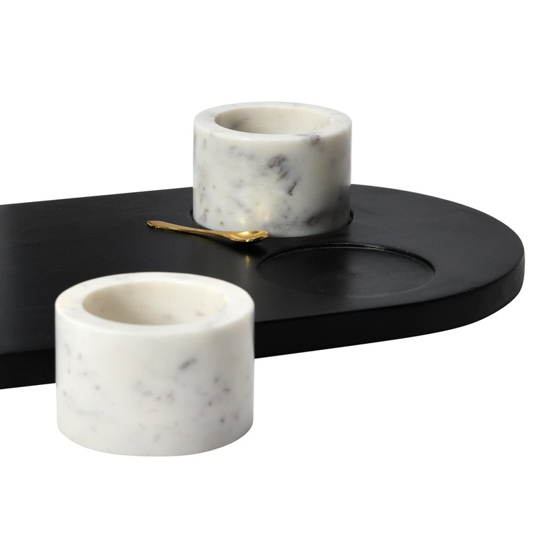 Bloomingville Bloomingville Mango Wood Tray with 2 Marble Bowls and