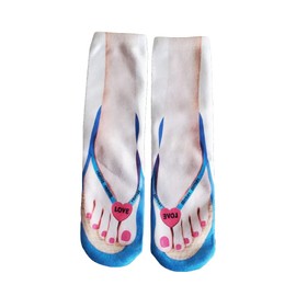 Ryshman 3D Manicure Print Socks Funny Flip Flop Socks 3D Pattern Socks Sandal Socks Low Cut Ankle Silly Socks- A Gag Gift (One Size, Blue-30cm, 1 pair)