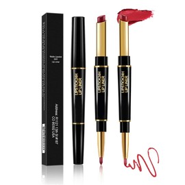 GHFCZOO 2Pcs Matte Lip Liner & Magic Lipstick Set - Chestnut Nude Brown and Antique Rose, Long-Lasting Waterproof Lip Combo for Women (Retro Red, 2 Pieces)