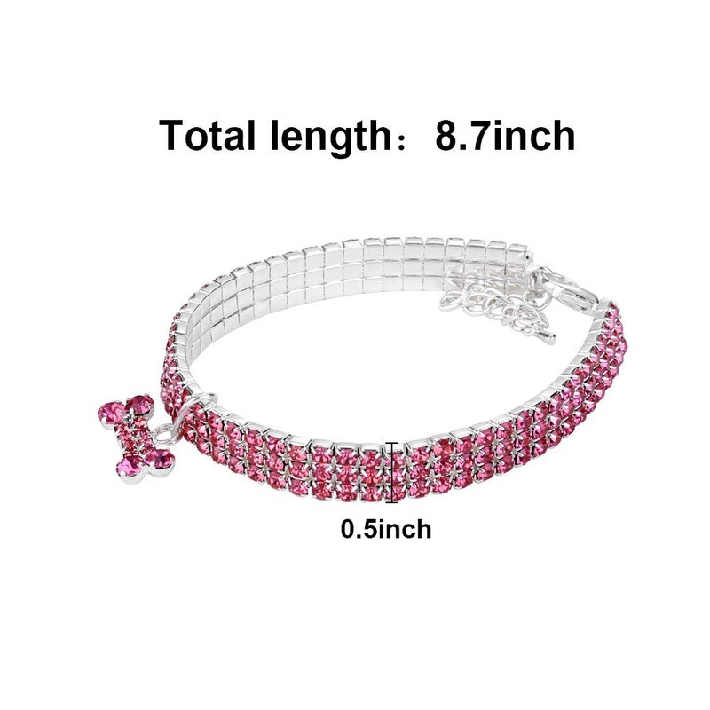 Rhinestone Dog Collar with Bone Pendant for Doggie Puppy Cat