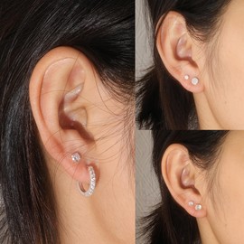 ALEXCRAFT Gold Silver Earrings Small Stud Earrings Set Women's Small Flat Stud Earrings Set Zircon Hoop Earrings Set Hypoallergenic Small Zircon Stud Earrings Statement Small Stud Earrings Jewellery,