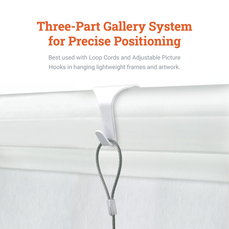 Picture Rail Hooks White - Supports 8 lbs - 10