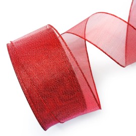 ALTIER 2.5 Inch x 40 Yards Red Metallic Wired Ribbon for Christmas Home Decoration Gift Wrapping Bow Making Wreath DIY Crafts