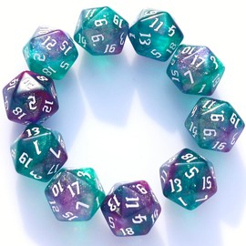 10PCs D20 Polyhedral Dice Set 22mm for DND RPG MTG Dungeons and Dragons Dice (Purple+Green)