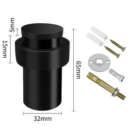 Door Stopper 65mm, Black Door Stop for Floor, Stainless Steel, Cylindrical Doorstop Rubber Bumper Wall Protector for Skirtings