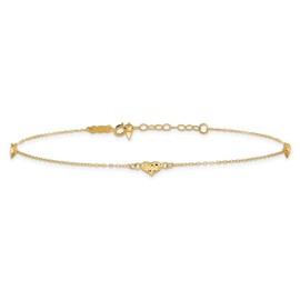 IceCarats 14K Solid Yellow Gold Triple Heart Love 9 inch Anklet Summer Beach Foot Ankle Bracelet