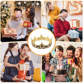 Hopbucan Gold Crowns for Men - Baroque Vintage Rhinestone, Men'S Full Crown for Theater Prom