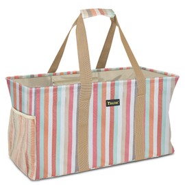 BALEINE Extra Large Utility Tote Bag with Wire Frame for Storage (Color Stripe, 22''x12''x10'')