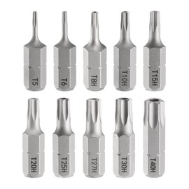 HARFINGTON 10pcs T5-T40H Torx Screwdriver Bit 1/4" Hex Shank 25mm/1" Length Magnetic Star 6 Point Head Hex Bits S2 Steel Screw Driver Bit