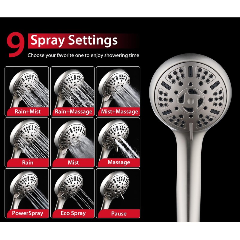 GRICH 2.5GPM Shower Heads with Handheld Spray Combo: 2 in