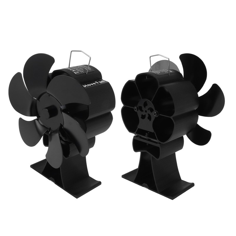 Black 6 Blade Heat Powered Stove Fan Thermodynamically Driven Fireplace