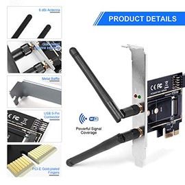 Adaptador de Tarjeta de Red inalámbrica M.2 NGFF a PCI-E 1X WiFi Convertidor de Tarjeta de Red PCI-E M.2/NGFF Adaptador pasivo con Antena de Doble Banda 2.4/5G