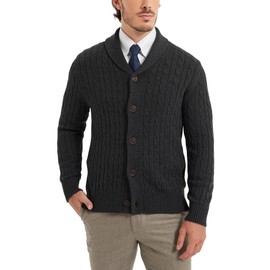Kallspin Men's Shawl Collar Sweater Cardigan Wool Blend Button Down Cable-Knit Cardigan Knitwear (Charcoal 3XL)