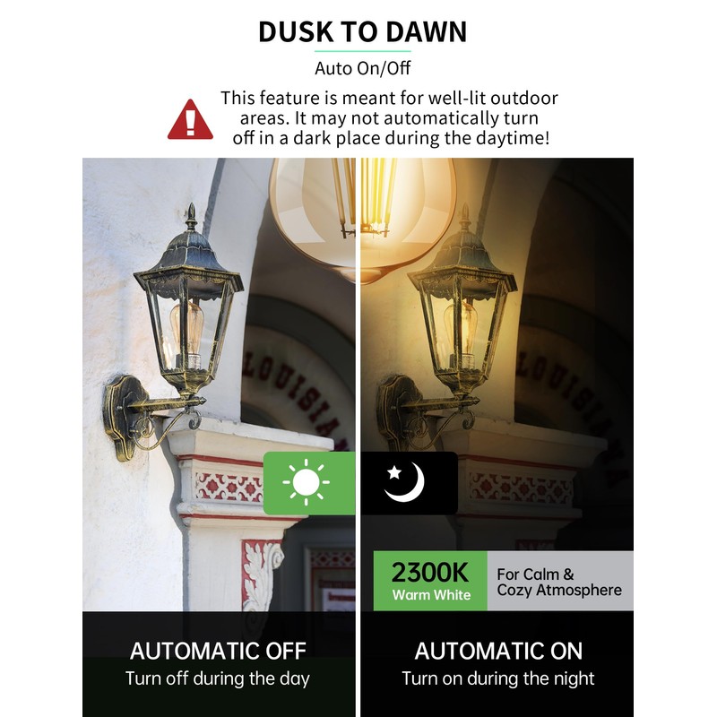 Dusk to Dawn Edison Light Bulbs ST19, Vintage Amber Glass,