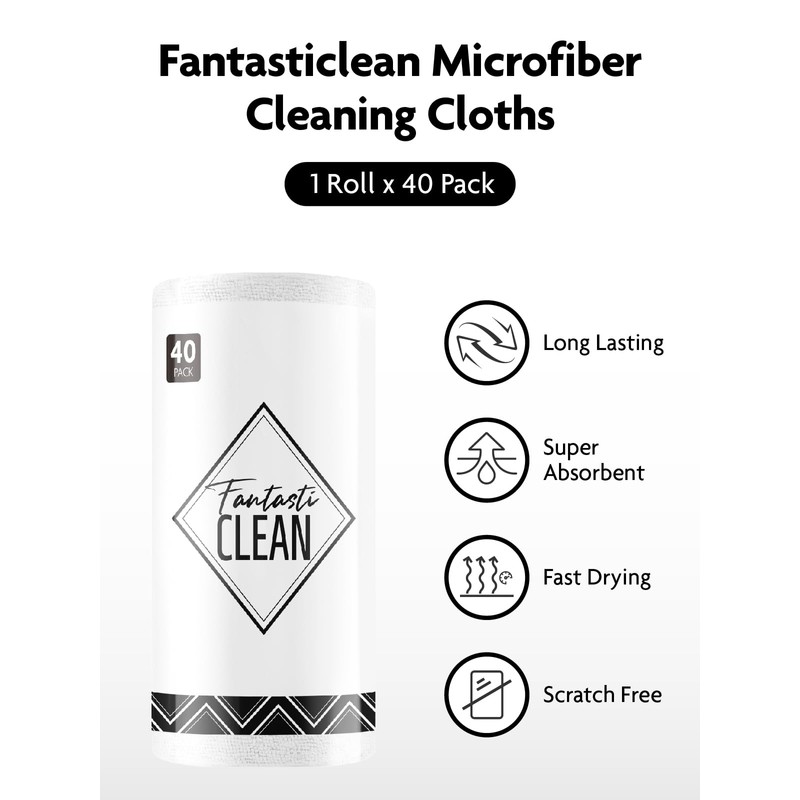 Fantasticlean Microfiber Cleaning Cloth Roll -40 Pack, Tear Away Microfiber
