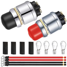 MKBKLLJY 2 Pcs Heavy Duty Push Button Momentary Switch 12V 50A Waterproof Push Button Momentary Starter Switch, for 12V Engine Start Car Truck Boat ATV Lawn mower with 12AWG 10cm O Ring Terminal Cable