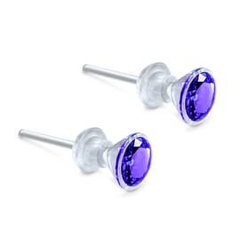 Medical Grade Plastic Earrings, Hypoallergenic Nickel Free Earrings for Girls and Women, Plastic Earrings for Sensitive Ears, Hypoallergenic Earrings Studs, Clear Medical Grade Cubic Zirconia Earrings (Blue)