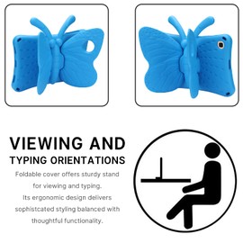 JGY Fire HD 10 Kids Tablet 10.1 11th Gen Pretty Butterfly Case for Kids Girl EVA Foam Full Cover Sturdy Fire HD 10 Case with Stand Pencil Holder Shockproof Rugged Case for Fire HD 10 Tablet (Blue)