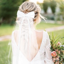 YISSION White Wedding Veil Bow Hair Clip, Short Bridal Veil Bow Hair Clip, Bow Veil for Bachelorette Party Wedding