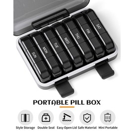 ONTERATE Weekly Pill Organiser 3 Times a Day, Large Pill Box 7 Days, Portable Moisture Proof Pill Case 21 Compartments, Travel Pill Container for Vitamins Fish Oil Supplements (Black)