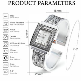 Blekon Collection Japanese Quartz Women's Elegant 26mm Rectangular Case Concho Cuff Bangle Watch (Silver)