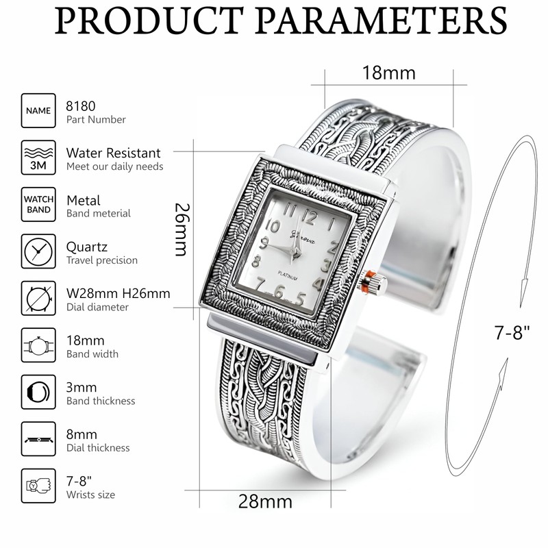 Blekon Collection Japanese Quartz Women's Elegant 26mm Rectangular Case Concho