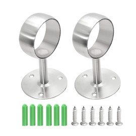 HARSKIYER Ceiling Mount Curtain Rod Bracket 2 Pack, 2 Inch Stainless Steel Heavy Duty Flange Holders, Brushed Silver Closet Pole End Supports Socket for Shower, Home Decor with Matching Screws