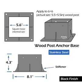 Antsky 6×6"(Actual: 5.5×5.5inch) Post Stainless Steel Flange Anchor Base with Screws for Deck Railing, 2Pack