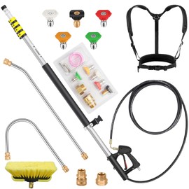 ExtraFein 24 FT Telescoping Pressure Washer Wand Extension, Aluminum Power Washer Extension Wand with Brush Head, 5 Nozzle Tips, 2 Adapters, Support Belt, Gutter Cleaning Tools from The Ground