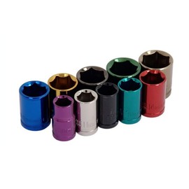 Dunnet Tools Shallow 3/8 Socket Set 10pc Coloured 3/8 Sockets Heavy Duty Hex Socket Set On Storage Rail Metric 10-19mm Standard Tool Set Plumbing Electrician Mechanic Tools