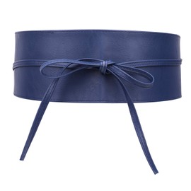 WedDecor 95mm Wide Obi Belt for Women – Fashionable Soft PU Leather Wrap Around Waistband, Stylish Tie-Up Cinch Belt for Dresses, Formal Gowns, Cosplay Costumes & Special Occasions, Blue