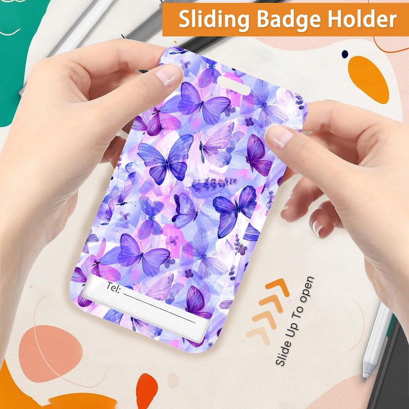 Blue Purple Butterfly Lavender ID Badge Holder Lanyard and Retractable