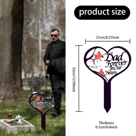Meckerni Grave Decorations for Cemetery, Cemetery Decorations for Grave Mom，Dad,Memorial Grave Markers,Heart Memorial Plaque Stake for Cemetery Outdoors(Cardinals-Daddy)