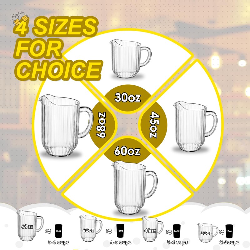 WELKOR 32 Oz Plastic Beer Pitcher Set,Commercial Grade Anti-Drip Restaurant