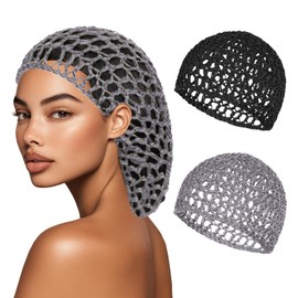 2 PCS Hair Nets for Sleeping Mesh Crochet Hair Wrap Breathable Sleep Cap for Women Reusable Elastic Hairnet（Black，Silver Grey）