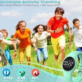 Kids Fitness Tracker Watch with LED Display, Water Resistant Step Counter Watch, Digital Wristwatch, Pedometer, Alarm Clock & Calendar for Boys Girls teens (Green)