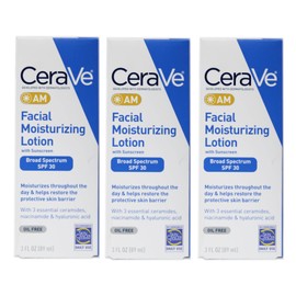 CeraVe AM Facial Moisturizing Lotion with Sunscreen SPF 30, Oil-Free, 3 fl oz, Fragrance-Free (Pack of 3)