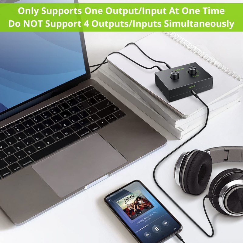 LiNKFOR 4 Port 3.5mm Stereo Audio Switcher Support 1 In