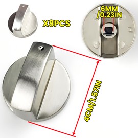 Knob Switch for Ovens, 8 Pieces Oven Switch Hob Control Knobs 6 mm Gas Hob Knobs Zinc Alloy Gas Hob Knobs Silver Universal Oven Knobs for Kitchen Stove Gas Stove Oven Kitchenware