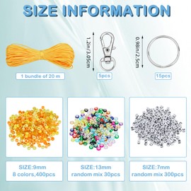 BEEFLYING 750 Pcs DIY Bead Keychain Kit Key Chain Making Crafts Letter Beads Strings Adjustable Alphabet Key Ring Jewelry Backpack Accessories Holiday Party Festival Favor Gift (Yellow)