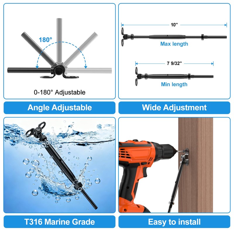 10 Pair 1/8" Adjustable Angle Stair Cable Railing Kits, Swage
