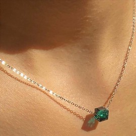 Cimenexe Bohemian Crystal Cubic Choker Necklace Green Cz Cubic Pendant Necklace Rhinestone Square Collar Necklace Minimalist Geometric Chain Necklace Jewelry for Women