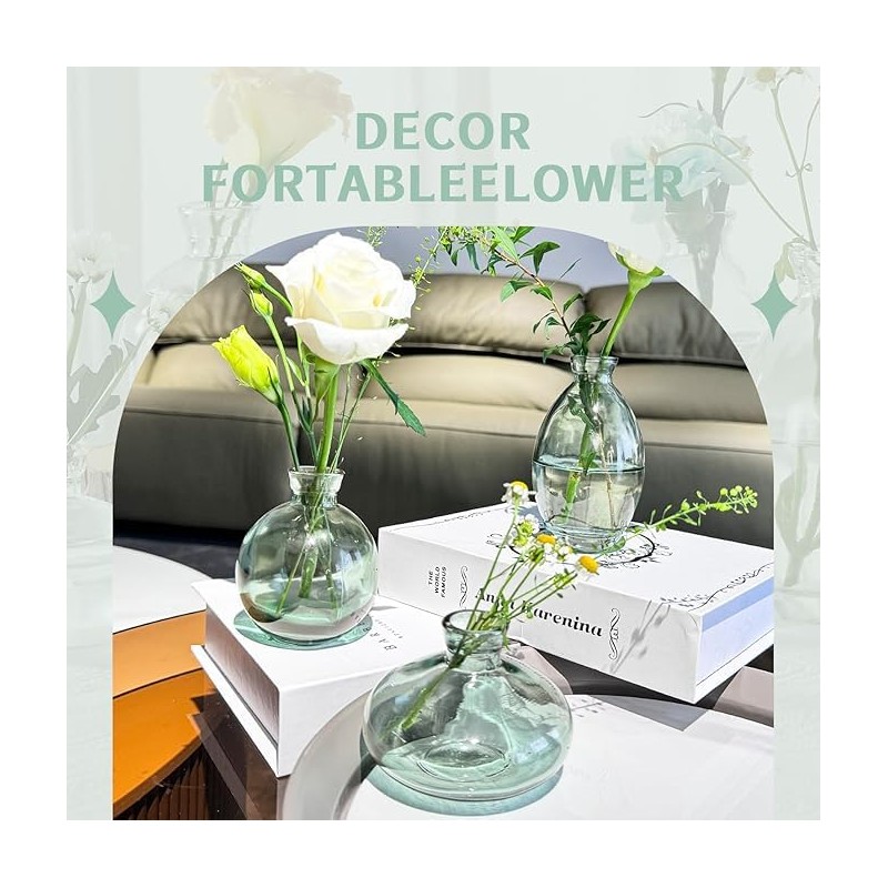 ATDORO 3 Pcs Mini Bud Vases, Clear Bud Vases for