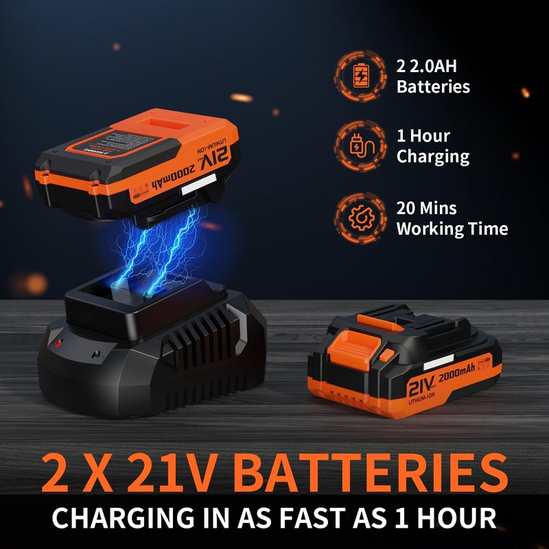 Leaf Blower, 21V Cordless Electric Blower with 2 2.0Ah Batteries