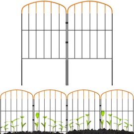 Garden Fence 10 Panels（16.34 in.H x 12.6 in.W x 10.6 feet） Small Border Panel Fencing,Arched Top Orange Outdoor Decor,Rustproof Metal No Dig Fence,Animal Barrier