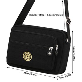 KYSUN Crossbody Bag Women's Shoulder Bag Lightweight Sporty Shoulder Bag Girls Nylon Shoulder Bag Crossbag Women's Wide Strap Gift for Women Shopping, Travel, School, Medium x black